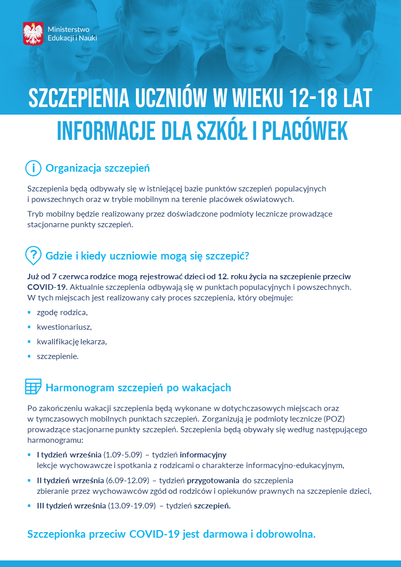 Plakat informacyjny MEN w sprawie szczepień uczniów