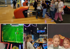 Kolaż zdjeć przedstawiajacy aktywności organizowane dla dzieci podczas Zimowych Półkolonii