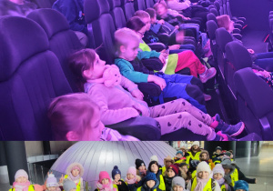 Kolaż zdjeć przedstawiajacy aktywności organizowane dla dzieci podczas Zimowych Półkolonii