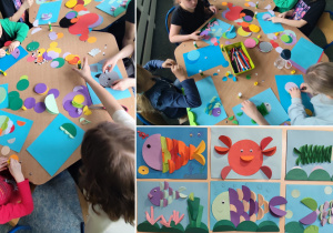 Kolaż zdjeć przedstawiajacy aktywności organizowane dla dzieci podczas Zimowych Półkolonii