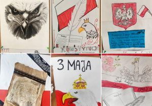 Prace przygotowane na konkurs plastyczny z okazji Święta Konstytucji 3 Maja
