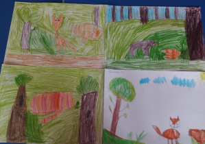 rysunki przedstawiające, las, rękawiczkę, lisa, niedźwiedzia